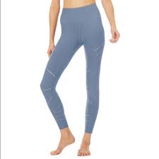 Alo Yoga Pants Jumpsuits Light Blue Leggings With Silver Details Poshmark