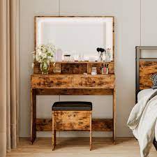 ironck vanity desk set with led mirror