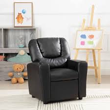 homestock recline relax rule kids comfort chions push back kids recliner chair with footrest cup holders black