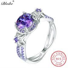 Us 9 99 40 Off Blaike 100 Real 925 Sterling Silver Simulated Alexandrite June Birthstone Rings For Women Light Purple Zircon Star Flower Ring In