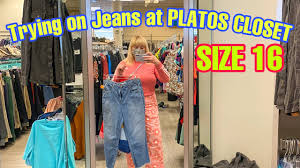 trying on plus size jeans at platos