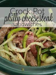 Spray your crock pot with pam cut the beef round steak into thin slices and brown just a minute in a pan add steak, onion, stock, garlic salt, pepper and dressing mix to the crock pot and cover Oh My Goodness This Crock Pot Philly Cheese Steak Is Soooo Good And Juicy This Is Heaven On Earth Hot Sandwich Recipes Philly Cheese Steak Crock Pot Recipe Philly Cheese Steak