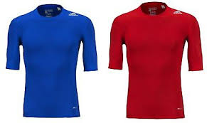 Adidas Men Tech Fit Base S S Shirts Blue Red Jersey Training
