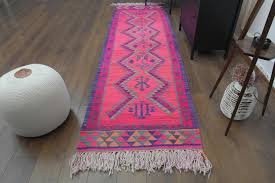 pink wool kilim rug runner rug 1970s