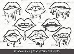dripping lips outline svg cut file