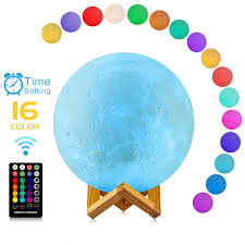 Amazon Com Moon Lamp Logrotate Moon Light Lamps With Time Setting And Stand 3d Print Led 16 Colors Hung Up Decorative Night Lights For Baby Kids Friends Lover Birthday Gifts Diameter 9 6 Inch