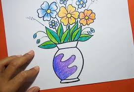 flowers in a vase drawing easy step