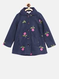 Navy Blue Embroidered Pea Coat Coats