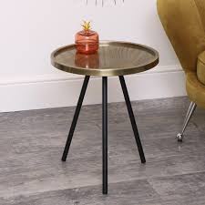 Large Black Gold Round Side Table