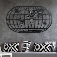 Metal World Map Wall Decor Art Black