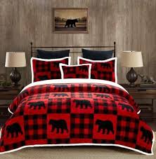 buffalo bear plaid red blanket set