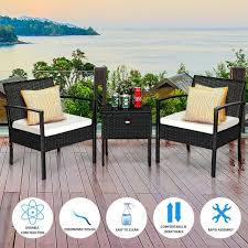 Browse bistro tables from uk shops. Costway 3 Piece Wicker Outdoor Patio Rattan Bistro Furniture Set With White Cushion And Storage Table Hw61379 The Home Depot