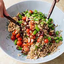 vegan farro salad with sugar snap peas