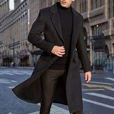 Man Black Overcoat Trench Coat Woolen
