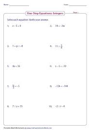 One Step Equations Algebra Worksheets