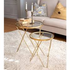 set of two gold side tables with glass