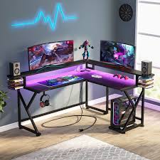 l shaped gaming desk with led light