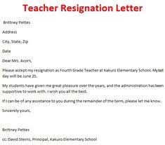 Resignation Letter Format For School Teacher Resignation Letter