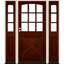 Krosswood Doors 64 In X 80 In Farmhouse X Panel Rh 1 2 Lite Clear Glass Red Chestnut Stain Douglas Fir Prehung Front Door With Dsl