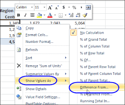 calculate differences in a pivot table
