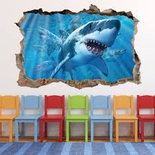 White Shark 3d Hole In The Wall Sticker