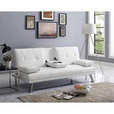 Futon Sofa With Armrest And Cupholders By Naomi Home Color White