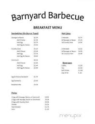 menu of barnyard bbq flea market