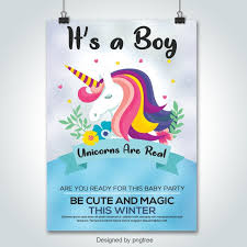 Baby Shower Greeting Card With Unicorn Boy Template For Free