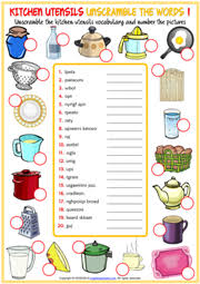 kitchen utensils esl voary worksheets