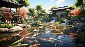 Serene Japanese Zen Garden With A Koi Pond