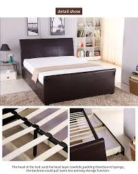 Modern Pu Leather Bed With Wooden Bed Frame Legs High Headboard For Home Bedroom Double Size Bed Buy Leather Bed Double Bed Design Furniture Bed