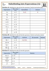 Substitution Math Worksheets Common