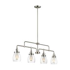 Sea Gull Lighting Belton 40 75 In W 4 Light Brushed Nickel Island Pendant With Clear Seeded Glass 6614504 962 The Home Depot