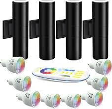 Exterior Double Up Down Outdoor Wall Lights Mi Light Remote Control Rgb Color Changing 1000lm Warm White 3000k Rgbw Cylinder Outdoor Wall Light Smart Led Exterior Lighting 4 Pack Amazon Com