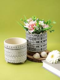 White Ceramic Planter Pot Set