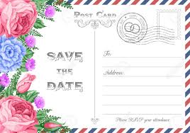 Vintage Postcard Wedding Invitation Template With Flowers Save