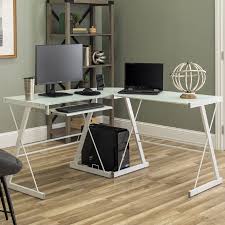 White, corner desks desks & computer tables : Foster White Corner Desk In Tempered Glass Furniture123