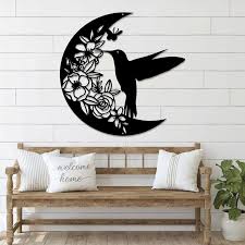 Humming Bird And Moon Metal Wall Art