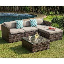 This outdoor patio furniture set is perfect for patio, porch, backyard, balcony, poolside, garden, and other suitable space in your home. Cosiest 5 Piece Outdoor Sofa Patio Furniture Set With 2 Pillows Overstock 31483234