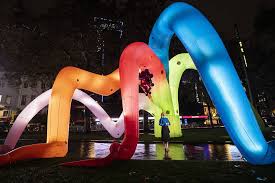 a giant inflatable sculpture has popped
