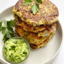 corn zucchini fritters with avocado