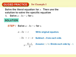 example 1 solve a literal equation solve ax