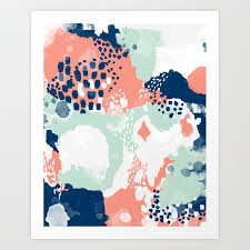 acrylic painting abstract navy mint