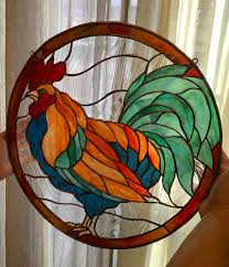Rooster Stained Glass Window Panel