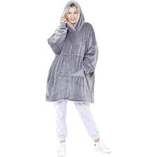 eskimo sherpa lined grey hooded blanket