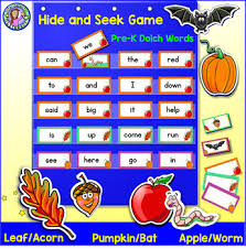 Pre K Fall Dolch Sight Word Cards Pocket Chart Game