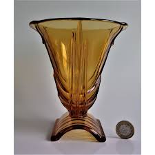 Art Deco Stolzle Amber Glass Vase On