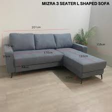 mirza l shaped 3 seater sofa grey