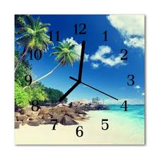 Glass Wall Clock Palm Trees Beach