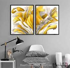 Yellow Gray Abstract Painting Set Of 2